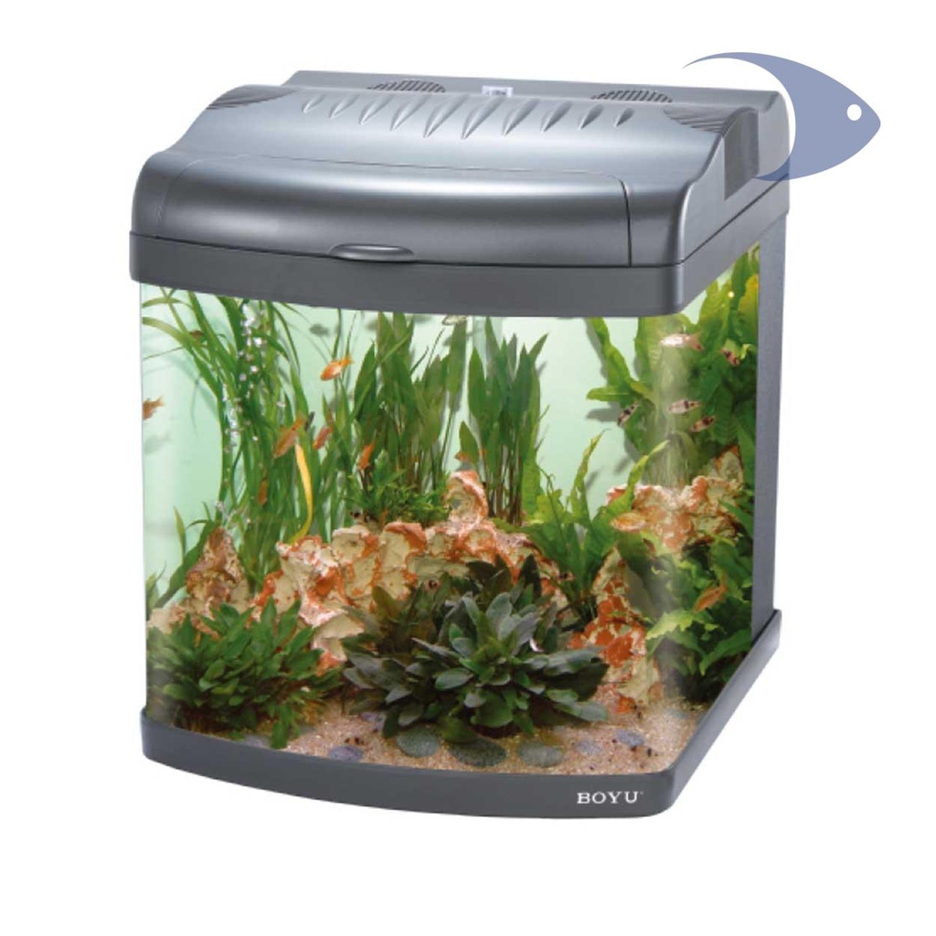 Acuario Cubo Nano Luz y Filtro Incluidos, 32 L, Plateado